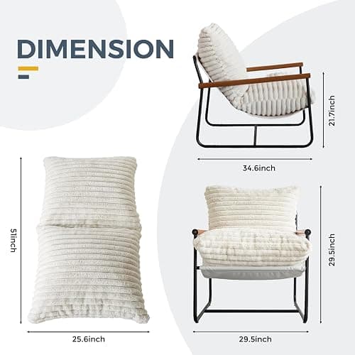 MAXYOYO Accent Chair, Sherpa Arm Chair for Living Room, Mid Century Modern Accent Chairs, Boucle Reading Bedroom Chair, Teddy Armchair, Wooden Arms Metal Frame - White thumbnail 2