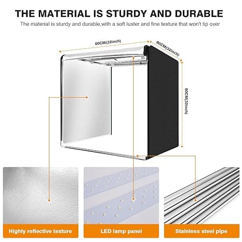 ZKEEZM Photo Studio Light Box Photography 32"x32" with 100 LED and 4 Colors Backdrops Photo Box with Lights, Foldable Picture Box for Product Photography with 6500K Brightness thumbnail 7