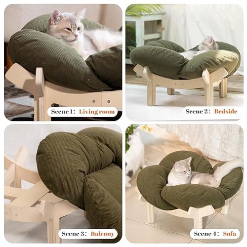 CHEERHOME PETS Elevated Cat Bed Wooden with Cushion Fluffy Pet Couch Sofa for Indoor Cats Raised Kitty Lounge Chair Suitable for Puppy, Cat Furniture(Green) thumbnail 8