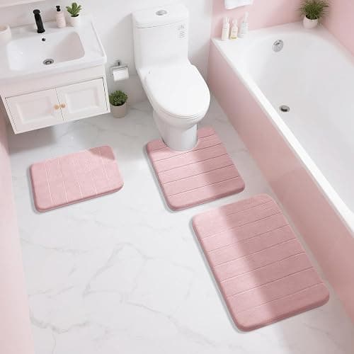 Yimobra Memory Foam Toilet Bath Mat U-Shaped, 24 X 20 Inches,Soft and Comfortable, Super Water Absorption, Non-Slip, Machine Wash and Easier to Dry for Bathroom Commode Contour Rug, Pink thumbnail 7