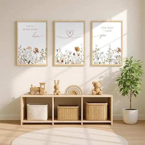 3Pcs Framed Boho Nursery Wall Art Flower Botanical Sentence Painting Picture Wall Decor Wildflower Children's Room Poster Print Artwork for Nursery Baby Room Living Room Bedroom Home Decoration thumbnail 5