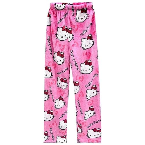 Cute Cartoon Pajama Pants for Women, Kawaii Anime Cat Pjs Christmas Pajama Pants Fluffy Flannel Sleep Bottoms - Rose Red Cat - Medium