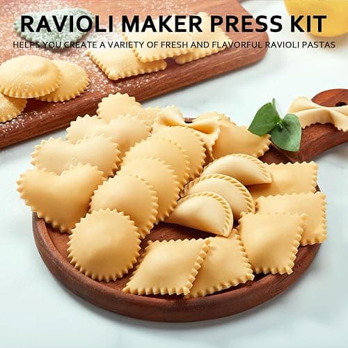 MUMSUNG Ravioli Maker Press, Ravioli Press Mold Set - Round, Heart, Square Ravioli Stamp Maker Cutter with Wood Rolling Pin, 2.6" Empanada Maker Press Kit and Ravioli Wheel 3 PCS thumbnail 3