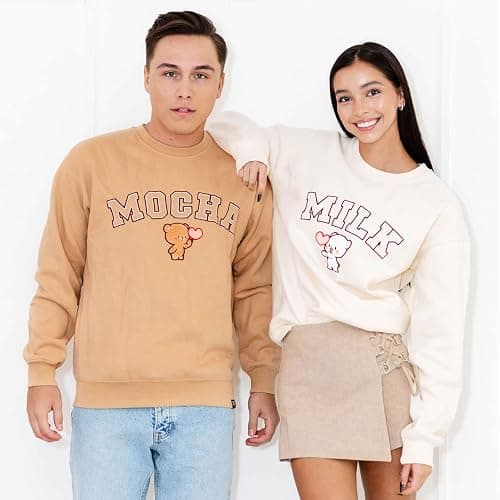Milkmochabear Official Milk and Mocha Oversized Varsity Crewneck Casual Unisex Sweatshirt Soft Embroidered Men Women thumbnail 8