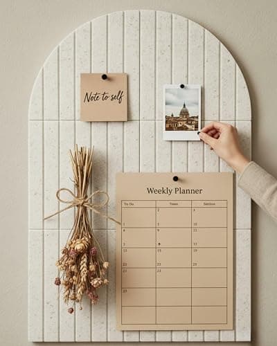 Arched Felt Bulletin Board 36" x 24", 6 Felt Tiles with 30 Removable Adhesive Tabs, Cork Board Alternaltive for Office, Vision Board & Wall Decor (Oatmeal) thumbnail 4