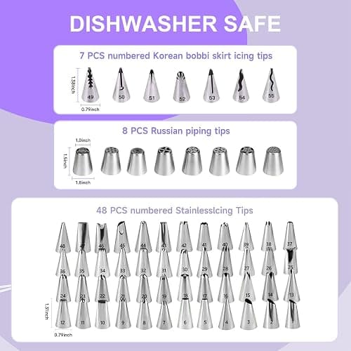Torten Zubehör Set, 137-teiliges, mit Drehteller Tortenplatte Drehbar, Edelstahl und PP-Material, Lnklusive Kuchenschaber, Spritztüllen Set Cake Decorating Turntable für Anfänger und Profis(Lila) thumbnail 2