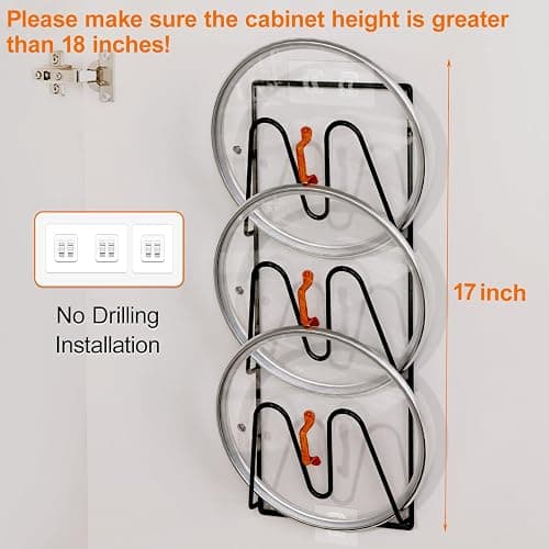 Durmmur 2 Pack Pot Lid Organizer, 6-Tier Lid Holder for Cabinet Door & Wall | Rustproof Metal Lid Organizer with No-Drill Adhesive Mounting for Pot and Pan Lids, Space-Saving Kitchen Storage, Black thumbnail 2