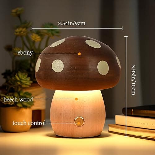 Richaa Wooden Mushroom Lamp - Rechargeable Touch Mushroom Light, Aesthetic Bedside Night Light Nature Decor Creative Gifts (Ebony + Beech) thumbnail 5