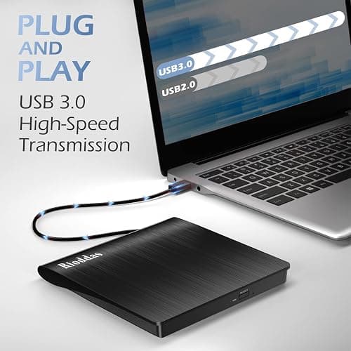 Rioddas External CD/DVD Drive for Laptop, USB 3.0 CD DVD Player Portable +/-RW Burner CD ROM Reader Writer Disk Duplicator Compatible with Laptop Desktop PC Windows Apple Mac Pro MacBook Linux thumbnail 2