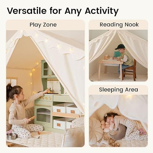 Tiny Land Kids Tent with Mat and Star Lights, Indoor Playhouse for Toddlers, 57"x36"x52" Large Reading Nook for Girls & Boys, Modern Bed Canopy for Kids Room thumbnail 6