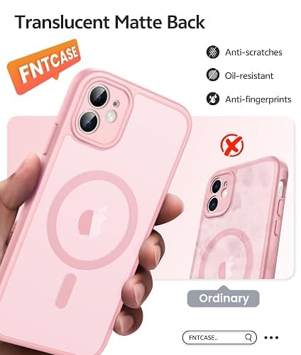 FNTCASE for iPhone 11 Case: [Compatible with Magsafe] Translucent Matte Magnetic Cases [Full Camera Protection] Military Grade Shockproof Protective Phone Cover - Light Pink thumbnail 6