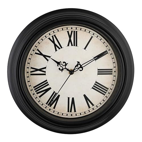 Plumeet Extra Large Retro Wall Clock, 16'' Non Ticking Classic Silent Vintage Wall Clocks Decorative Kitchen Living Room Bedroom, Roman Numerals, Battery Operated, Black - Image 1