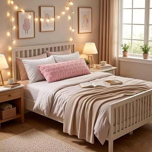 Merrycolor Light Pink Bow Body Pillow Covers 20x54 Inch Embroidered Love Heart Pattern Cute Girl Coquette Room Decor Pillowcase Long Body Pillowcase with Zipper for Preppy Room Decor Bedroom Couch thumbnail 2