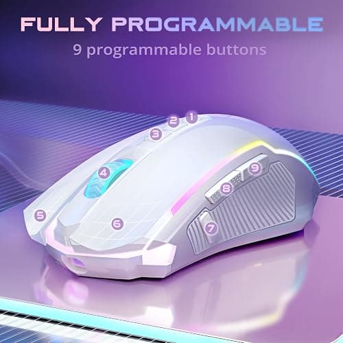 Redragon Gaming Mouse, Wireless Gaming Mouse with 9 Programmable Buttons, RGB Backlit, Rechargeable Wireless Mouse UP to 8000 DPI, Macro Edit, 70Hrs for Laptop, PC, Mac Gamer, White M910-WS thumbnail 3