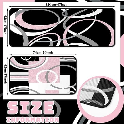 Maasechs 3 Pcs Pink and Black Kitchen Rug and Mat Set Geometric Floor Mat | Non Slip Washable, Modern Abstract Runner Rug, Minimalist Kitchen Decor Accessories for Home Office Bathroom, 17"x29"+17"x47" thumbnail 3