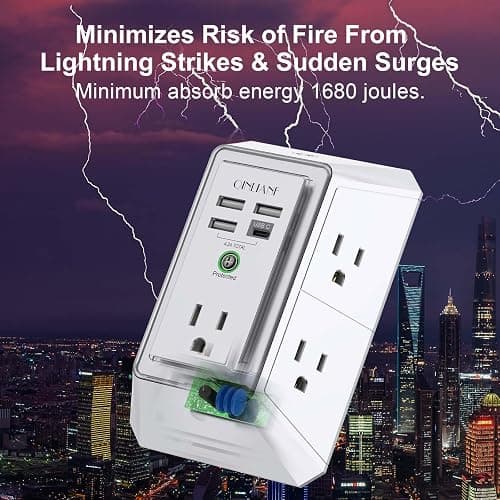 3-Sided Outlet Extender with Night Light - QINLIANF Multi Plug Outlet with 5 Outlets and 4 USB Ports(1 USB-C), USB Wall Charger for Home, Office, Travel, ETL Listed, White thumbnail 5