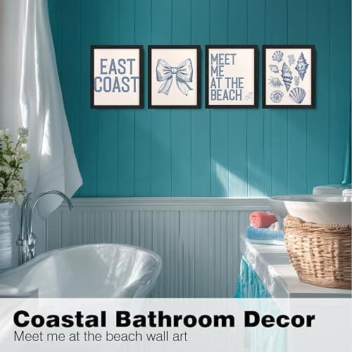 JXREQ Blue Coastal Beach Room Decor for Teen Girls College Dorm Bedroom, Preppy Coquette Coastal Granddaughter Beachy Room Nursery Wall Decor, Trendy Seashell Bow Posters Set of 4, 8x10 Unframed thumbnail 7