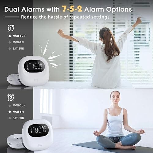 Bed Shaker Alarm Clock for Bedroom - Compact Wireless Alarm Clock with Child Lock for Traveling, 3 Vibration Levels Rechargeable Alarm Clock, LCD Display with Big Snooze, 12/24Hr & DST thumbnail 2