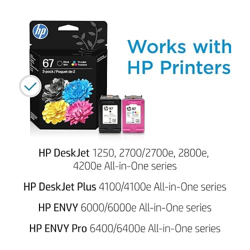 HP 67 Black/Tri-Color Ink Cartridges (2-Pack) | Works with DeskJet 1255, 2700, 4100, Envy 6000, 6400 | Instant Ink Eligible | 3YP29AN | Packaging May Vary thumbnail 3