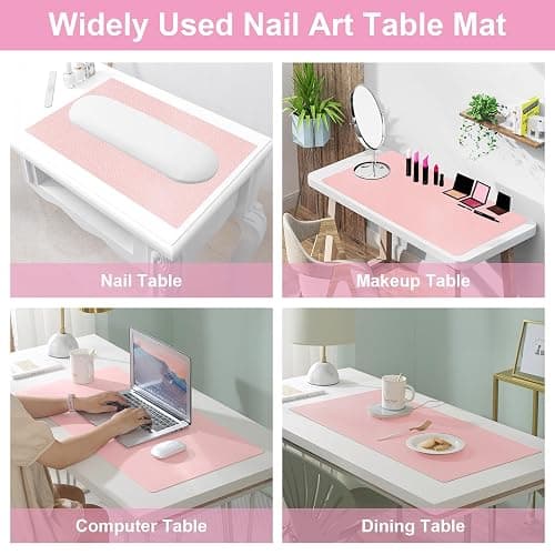 Nail Art Table Mat,Foldable Nail Arm Rest Pad for Nails,Soft Microfiber PU Leather Nail Table Pad, Waterproof Nail Mat For Nail Tech, Manicure Pad for Nail Technician Salon Home-Pink thumbnail 7