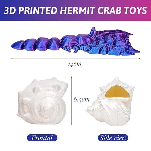 Mrltau 3D Printed Animals Hermit Crab Fidget, Full Articulated Flexible Crystal, 3D Printed Toys Gift For Boy And Adult, Animal Toys, Cute Stuff, Home Office Decor thumbnail 3