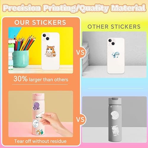 Water Bottle Stickers 100 Pcs Cute Kawaii Animal Sticker Pack, Waterproof Vinyl Animal Stickers for Water Bottles Scrapbook Journal Lunch Box Skateboard Notebook Diary Luggage Guitar Laptop Kindle etc thumbnail 6
