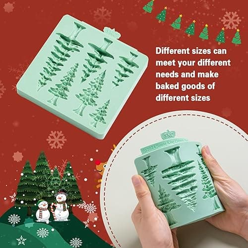 Christmas Silicone Molds,Tree Cake Decorations Mold,Christmas Tree Fondant Molds Sets For Cupcake Topper Decorating Tools Chocolate Candy Gum Paste Polymer Clay Resin-6 Cavity thumbnail 7
