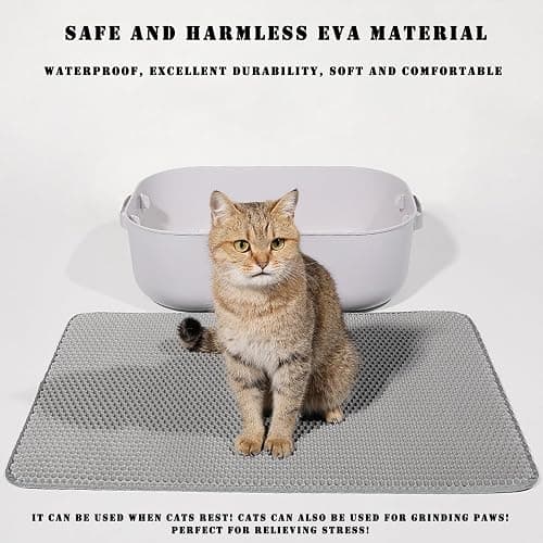 HCY&WLD Cat Litter Mat, 45x26/35x24/30x22/24x18 Inch Double Layer Cat Litter Box Mat, EVA Non-Slip, Waterproof Urine Proof Cat Litter Catcher Mat, Easy Clean Scatter Control (30x22 Inch, Khaki) thumbnail 3