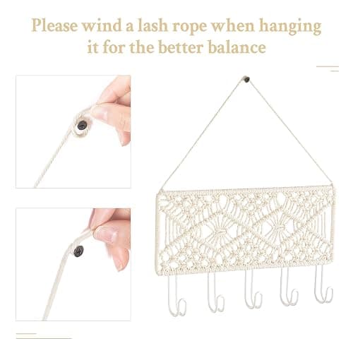 Mkono Key Holder for Wall Decorative Small Macrame Key Holder Boho Home Decor 5 Hooks Display Key Hanger for Entryway, Hallway, Bedroom, Living Room thumbnail 5