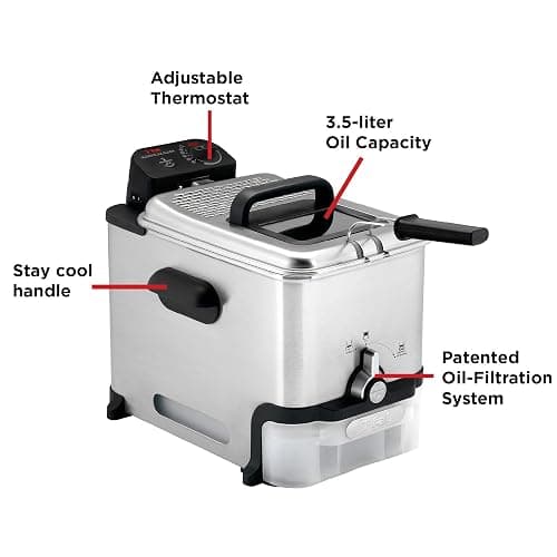 T-fal 3.5L Stainless Steel Deep Fryer with Basket for Home Use, 1700W, Deep Fryer with Oil Filtration, Temp Control, Digital Timer thumbnail 8