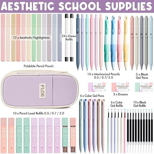 65PCS Aesthetic School Supplies with Cute Pencil Case, Pastel Highlighters Gel Pens Mechanical Pencils Set 0.5 0.7 & 2.0mm, Office Back to School Supplies College Essentials Kit Student Stationary Set thumbnail 2