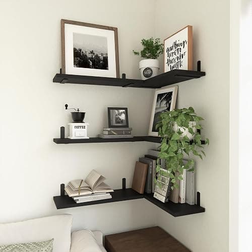 WOPITUES Wood Floating Shelves Set of 6, Shelves for Wall Decor, Farmhouse Shelf for Bedroom, Bathroom Storage Shelves, Book Shelves for Living Room-Black thumbnail 5
