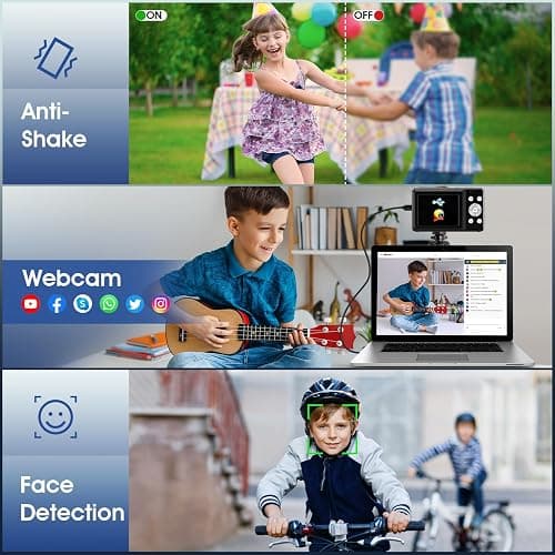 Digital Camera, 1080P FHD 44MP Compact Digital Camera, Compact Vlogging Camera with 2.4" LCD Screen, 16X Digital Zoom, Anti-Shake, Rechargeable, Portable Mini Camera for Kids, Teens, Beginners - Black thumbnail 5