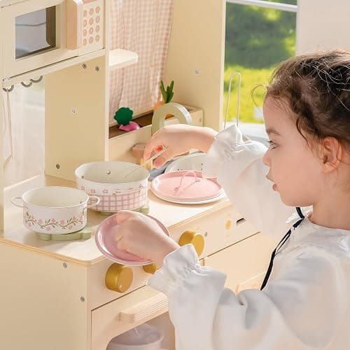 ROBUD Play Pots and Pans Sets for Kids Kitchen, Play Kitchen Accessories Pretend Cooking, Cartoon Pink Metal Pots and Pans Metal, Kids Kitchen Playset, Mini Toy Kitchen Accessories(9 Pieces) thumbnail 8