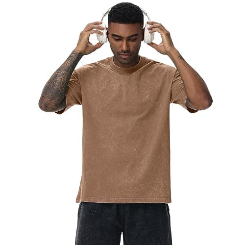 Men's Oversized Cotton T-Shirts Loose Fit Vintage Washed Tee Unisex Short Sleeve Casual Shirts Tops thumbnail 3