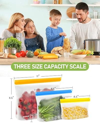 IDEATECH 20Pack Reusable Bags Dishwasher Safe, Leakproof Reusable Freezer Bags, BPA Free Healthy Food Storage Contaizers Sandwich Snack Baggies for Lunch Travel(8 Gallon 6 Quart 6 Snack,Colored) thumbnail 3