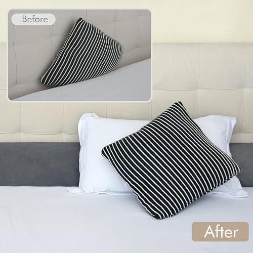 Vekkia Twin Bed Wedge Pillow for Headboard Gap Filler(0-5"),High-Density Foam,Prevents Pillows & Items from Falling,Ergonomic Design,Large Storage Pockets, Removable&Washable Cover,Gray,39''x10''x6'' thumbnail 3