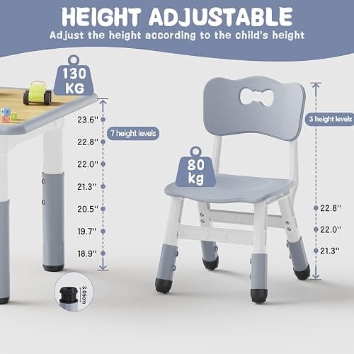 Brelley Kids Table and 2 Chairs Set, Height Adjustable Toddler Desk and Chair Set, Graffiti Desktop, Classroom/Daycare/Home, Children Multi-Activity Table for Ages 2-8 thumbnail 3