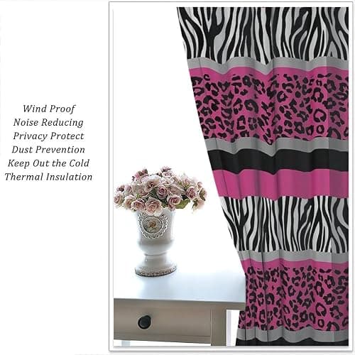 XBDDZSW Leopard Zebra Curtain,Wild Animals Skin Red Black Geometric Romantic Pink Abstract Pattern Printing Bedroom Living Room Rod Pocket Window Drapes 2 Panels W42xl45 Inch Decor thumbnail 5