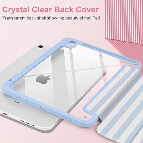 Loyrina Case for iPad Air 11 inch M3 2025 M2 2024 Release with Pencil Holder - Cute Preppy Coastal Design Aesthetic Blue White Striped Trifold Cover with Soft TPU Bumper, Clear Back, Auto Sleep/Wake thumbnail 5