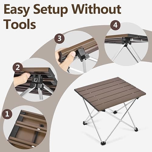 Grope Small Folding Camping Table with Aluminum Table Top, Beach Table for Sand with Carrying Bag,Prefect for Outdoor, Picnic, BBQ, Cooking, Festival (Coffee-M) thumbnail 5