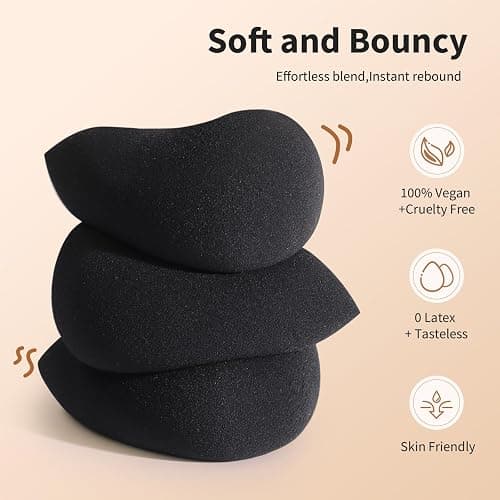BEAKEY Makeup Sponge Set, 5 Pcs Black Foundation Blending Beauty Sponge, Boun Boun Sponges Flawless for Liquid, Cream, and Powder, Latex-Free and Vegan Makeup Sponges thumbnail 2
