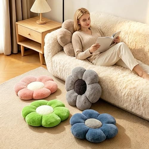 HonorHut Pink Plush Flower Throw Pillow Soft Thick Floor Sit Pads Aesthetic Cushion for Sofa Couch Chair Floor thumbnail 6