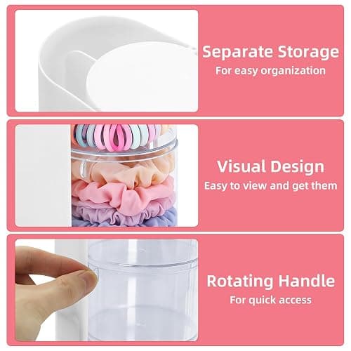 neotidy Hair Accessories Organizer with Hair Brush Holder, Rotating Hair Tie Product Organizer for Girls, 3-Tier Makeup Brush Holder for Clips, Bows & Brushes (White, 3-Tier) thumbnail 8