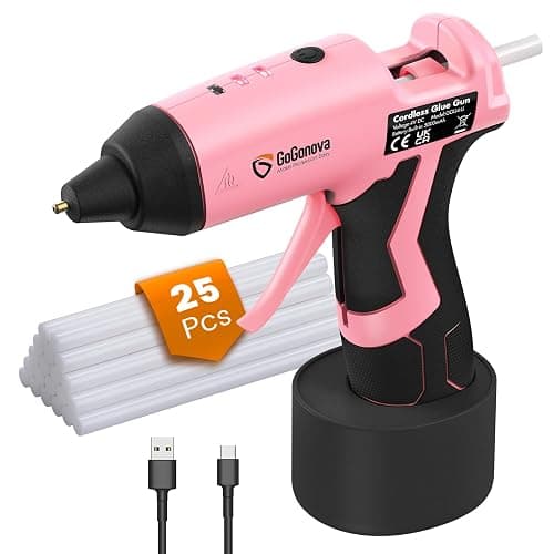 Cordless Hot Glue Gun, GoGonova 15s Fast Preheating 5Ah Built-in Battery Hot Melt Glue Gun, Smart Power-Off, Kit with 25 Pcs Premium Mini Glue Sticks and USB-C Charging Port (Pink) - Image 1
