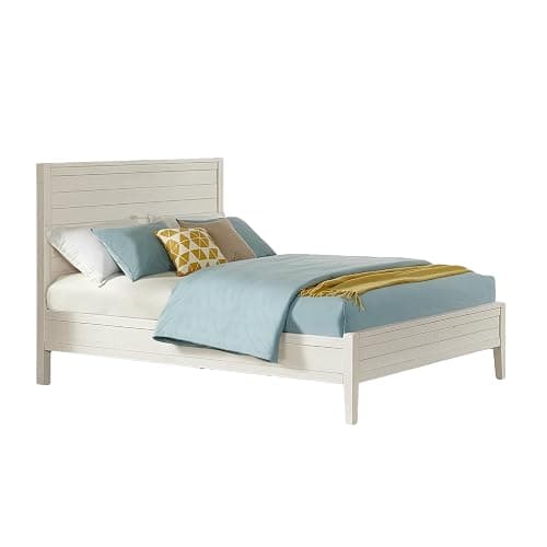Arden Queen Size Panel Bed Frame – Solid Brazilian Pine Wood with High 50" Headboard, Low 18" Footboard, 8" Underbed Clearance – Rustic Boho Bedroom Style by Alaterre Furniture (Light Driftwood White) thumbnail 6