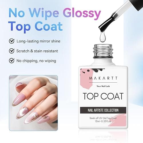 Makartt No Wipe Base and Top Coat Kit 2pcs 10ml Soak Off Nail Gel Base Top Coat Polish Manicure Pedicure Set thumbnail 3