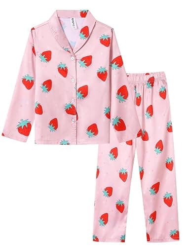 Ewbob Girls Silk Satin Pyjamas Set Short Sleeve Button-Down Kids PJs Breathable Soft Nightwear Children Sleepwear Age 5-14 - Image 1