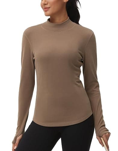 THE GYM PEOPLE Fleece Mock Turtleneck Pullover Base Layer Shirts Long Sleeve Workout Tops with Thumb Hole thumbnail 2