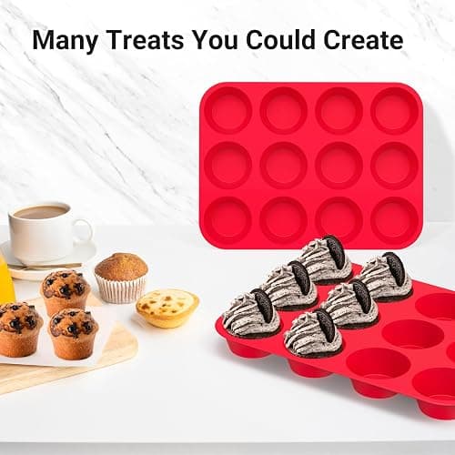 Redfly 2 Pack Silicone Muffin Pans for Baking & Cupcake Pan - 12 Cup Regular Size Silicone Molds, BPA Free Egg Bites Mold thumbnail 6